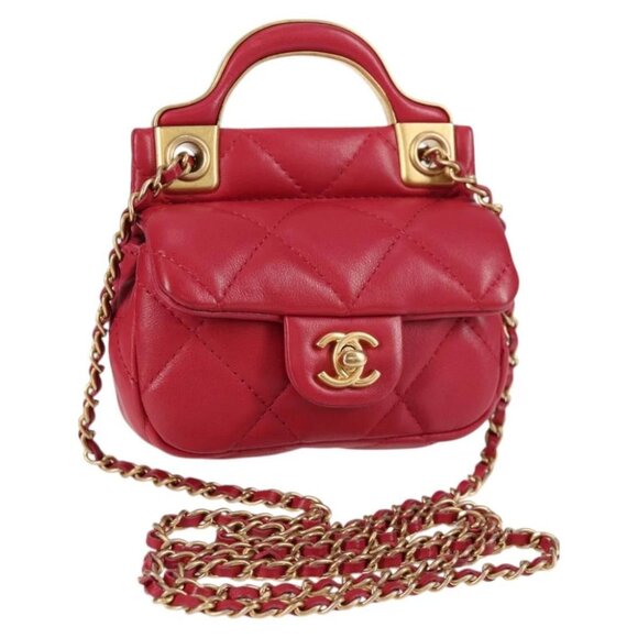 CHANEL Matelasse Chain Shoulder Bag Lamb Skin Pink Gold CC Auth 127614SM - Picture 1 of 15
